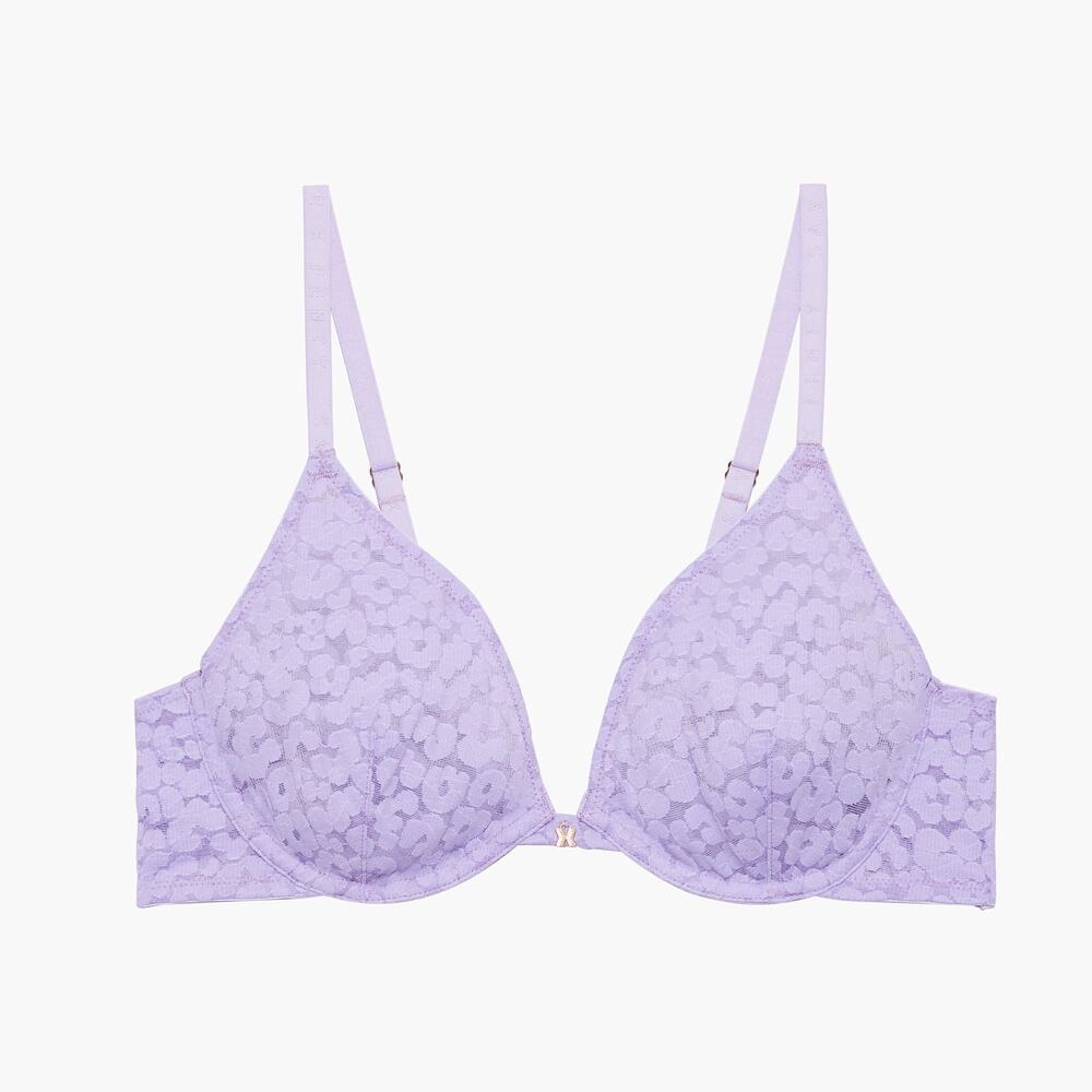 Savage x Fenty Leopard Lace Unlined Bra with Charm in Lavender Size 34DD ✨